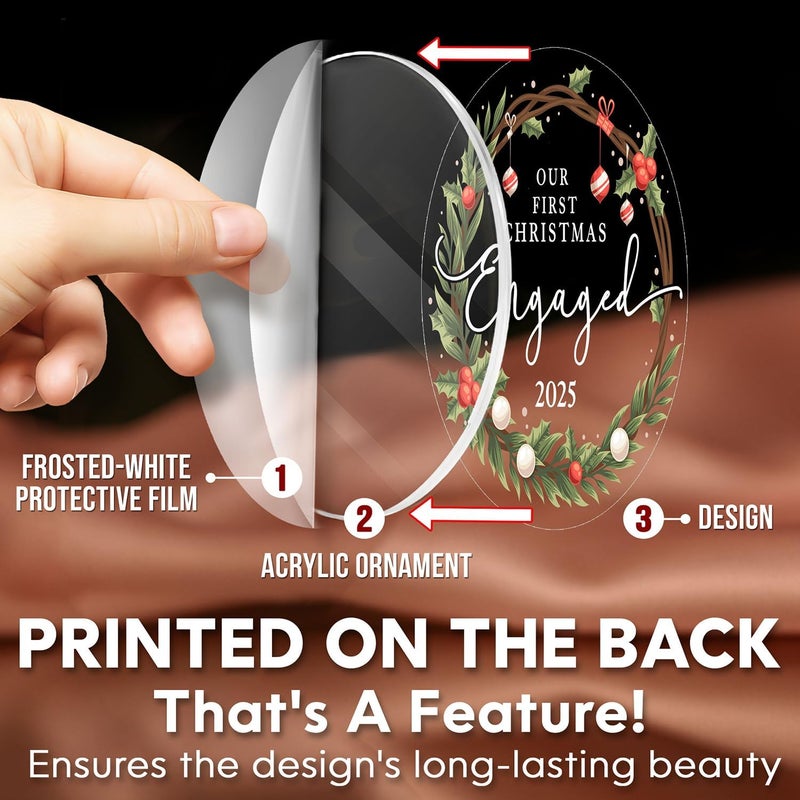 HEXMOZ Engagement Gifts for Couples - Engagement Gift for Women, Fiance, Her, Bride to Be, Newly Engaged Couples - First Christmas Engaged Acrylic Ornament 2025 - Party Decorations - Image 2